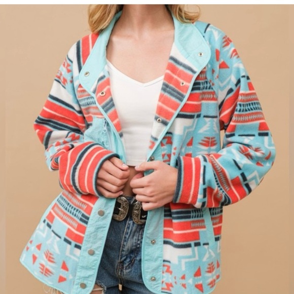 blue b Jackets & Blazers - Patterned Women's Jacket with Red and Blue Accents